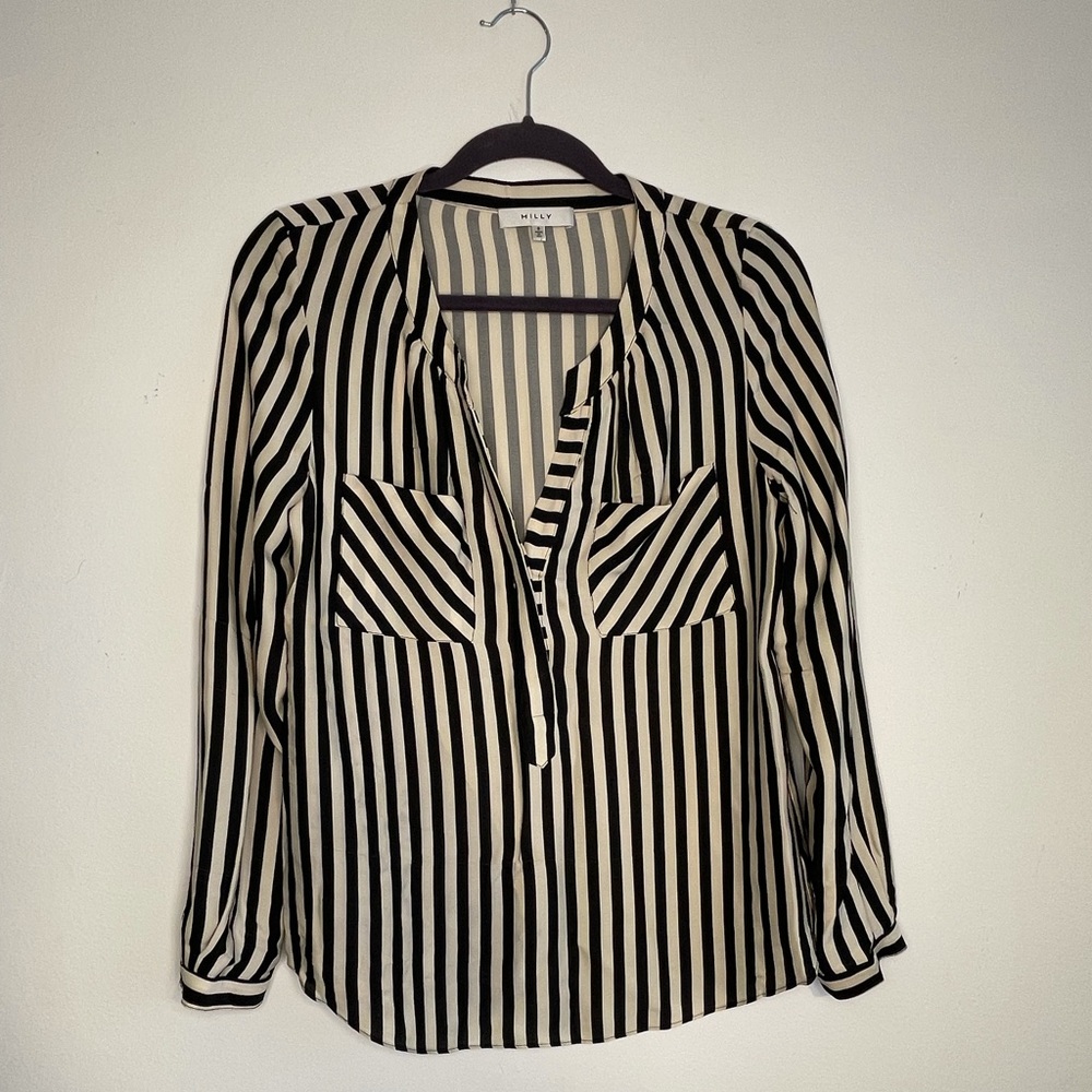 Milky striped silk top